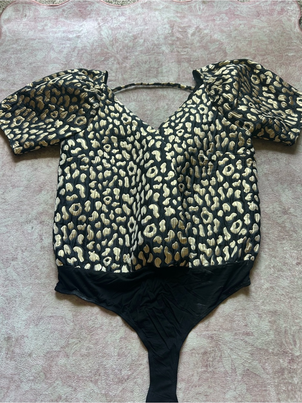 Buddy Love Black and Gold Leopard Puff-Sleeve Bodysuit